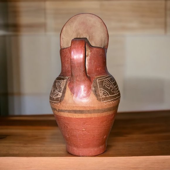 Vintage Mayan Inca Aztek Warrior Pottery Decorative Pitcher Vase - Picture 4 of 6
